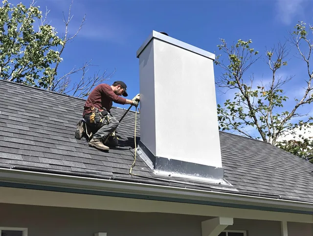 Medina Chimney Sweep team member finishing chimney construction in Medina, OH