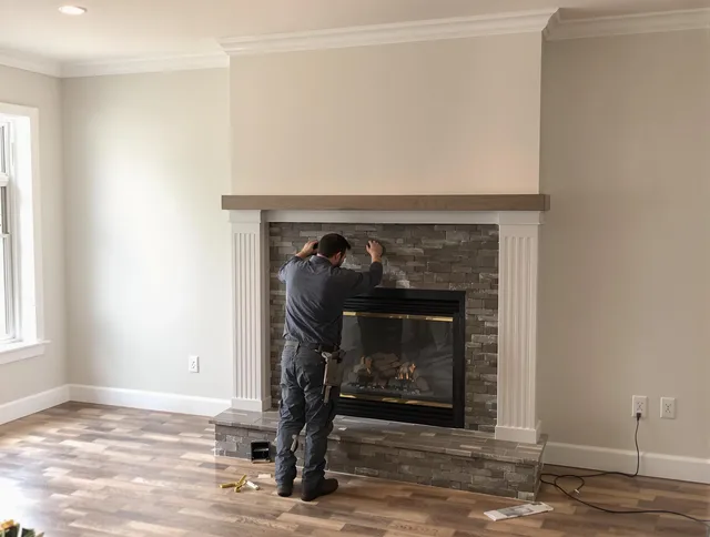 Medina Chimney Sweep finishing a custom fireplace install in Medina, OH